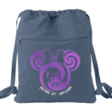 Disney 100 Anniversary Backpack/ Minnie And Tinkerbell Purple Metallic Platinum Silver Years Of Wonder Vacation Travel Park Bag Cinch Sack