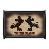 Disney Christmas Serving Tray Gift/ Plaid Ice Skating Mickey And Minnie Mouse Burlap Holiday Coffee Table/ Cookie Tray