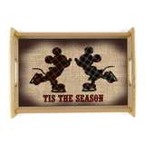Disney Christmas Serving Tray Gift/ Plaid Ice Skating Mickey And Minnie Mouse Burlap Holiday Coffee Table/ Cookie Tray
