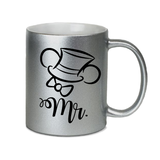 Disney Couple Wedding Gift Mug Set / Mickey And Minnie, Mr. And Mrs. Metallic Coffee Mug Set/ Disney Bride Groom Pink And Silver Mugs