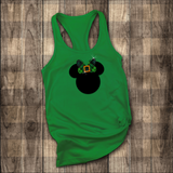 Disney St. Patrick’s Day Glitter Tank Top/ Glitter Green Irish Plaid Minnie Tank/ Disney Minnie Plaid Bow St. Patrick’s Day Women's Tank