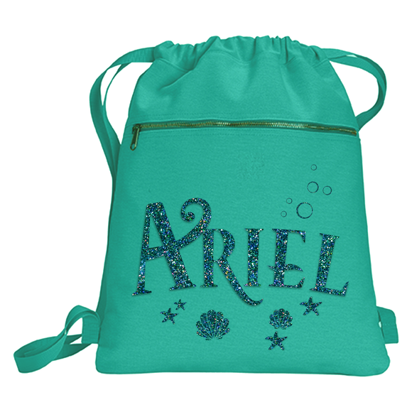 Disney Little Mermaid Backpack/ Glitter Mermaid Blue Ariel Seashells Vacation Travel Park Bag Gift