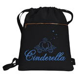 Disney Cinderella Backpack/ Glitter Blue Cinderella's Carriage Vacation Travel Park Bag Gift/ Fairy Godmother Magic Sparkle Cinch Bag