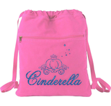 Disney Cinderella Backpack/ Glitter Blue Cinderella's Carriage Vacation Travel Park Bag Gift/ Fairy Godmother Magic Sparkle Cinch Bag