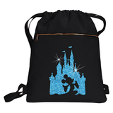 Disney Mickey Mouse Glitter Backpack/ Cinderella’s Castle Blue Glitter Vacation Travel Park Bag Gift