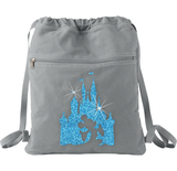 Disney Mickey Mouse Glitter Backpack/ Cinderella’s Castle Blue Glitter Vacation Travel Park Bag Gift