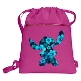 Disney Polynesian Stitch Backpack/ Stitch Blue Hibiscus Tropical Vacation Travel Park Bag Gift/ Disney Luau Island Blue Hibiscus Cinch Sack