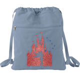 Disney Tinkerbell Backpack/ Cinderella’s Castle Rose Gold Glitter Vacation Travel Park Bag Gift