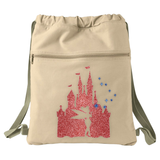 Disney Tinkerbell Backpack/ Cinderella’s Castle Rose Gold Glitter Vacation Travel Park Bag Gift