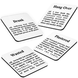 Funny Definitions Of Drunk Coaster Set Gift/ Bar Coasters/ Drink Coasters/ Plastered, Hungover, Wasted, Drunk Definitions/ Man Cave Gift