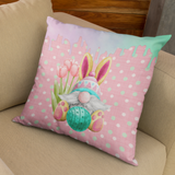 Easter Gnome Pillow/ Bunny Gnome With Tulips On Mint Polkadots And Watercolor Drips Spring Décor