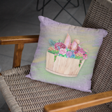 Easter Pillow/ Bunny Rabbit Ears Half Barrel And Flowers Spring Décor