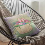 Easter Pillow/ Bunny Rabbit Ears Half Barrel And Flowers Spring Décor
