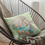 Easter Pillow/ Bunny Rabbit In Teacup With Carrot And Decorated Easter Eggs Spring Décor