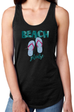 Beach Flip Flop Glitter Tank Top/ Beach Please Tropical Tank/ Glitter Aqua Blue Flip Flop Women’s Summer Vacation Beach Tank Top
