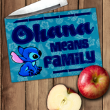 Disney Stitch Ohana Glass Cutting Board/ Ohana Means Family Hawaiian Kitchen Décor Gift
