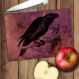 Halloween Raven Glass Cutting Board/ Gothic Raven Distressed Grunge Purple And Orange Kitchen Décor Gift