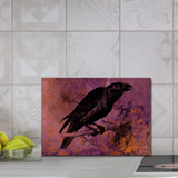 Halloween Raven Glass Cutting Board/ Gothic Raven Distressed Grunge Purple And Orange Kitchen Décor Gift