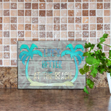Beach Palm Trees Glass Cutting Board/ Rustic Wood Starfish Life’s Better At The Beach Kitchen Décor Gift