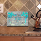 Beach Palm Trees Glass Cutting Board/ Rustic Wood Starfish Life’s Better At The Beach Kitchen Décor Gift