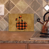 Fall Halloween Pumpkin Glass Cutting Board/ Orange And Black Plaid Autumn Pumpkin Kitchen Décor Gift