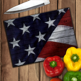 American Flag Rustic Wood Glass Cutting Board/ Patriotic 4th Of July Independence Day Kitchen Décor Gift