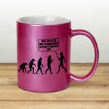 Evolution Coffee Mug / Funny Mankind Quote Pearl Metallic Coffee Quote Mug / Go Back We Screwed Everything Up Human Evolution Science Mug
