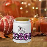Halloween Candy Ceramic Jar/ Purple Marquee Letter Lights BOO! With Funny Ghost Sugar/ Tiered Tray Jar Décor With Cork Lid Kitchen Gift