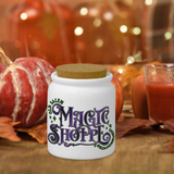 Halloween Candy Ceramic Jar/ Hocus Pocus Old Salem Magic Shoppe Coffee Sugar/ Tiered Tray Décor With Cork Lid Kitchen Gift
