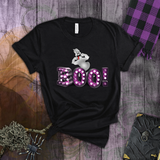 Halloween Shirts/ Purple Marquee Letter Lights BOO! And Funny Ghost With Tongue Sticking Out T Shirts