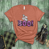 Halloween Shirts/ Purple Marquee Letter Lights BOO! And Funny Ghost With Tongue Sticking Out T Shirts