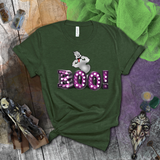 Halloween Shirts/ Purple Marquee Letter Lights BOO! And Funny Ghost With Tongue Sticking Out T Shirts