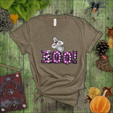 Halloween Shirts/ Purple Marquee Letter Lights BOO! And Funny Ghost With Tongue Sticking Out T Shirts