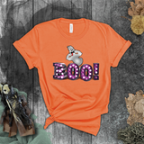 Halloween Shirts/ Purple Marquee Letter Lights BOO! And Funny Ghost With Tongue Sticking Out T Shirts