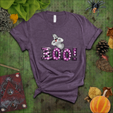Halloween Shirts/ Purple Marquee Letter Lights BOO! And Funny Ghost With Tongue Sticking Out T Shirts