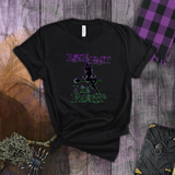 Halloween Sexy Witch Shirts/ Gothic Glam Ride Fast Die Pretty Neon Purple Green Witch On Broom T-Shirt