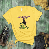 Halloween Sexy Witch Shirts/ Gothic Glam Ride Fast Die Pretty Neon Purple Green Witch On Broom T-Shirt