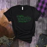 Halloween Costume Shirt/ Something Wicked This Way Comes Purple And Green Witch Hat, Black Cat And Spider T-Shirts