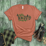 Halloween Costume Shirt/ Something Wicked This Way Comes Purple And Green Witch Hat, Black Cat And Spider T-Shirts