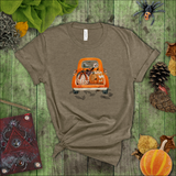 Halloween Shirts/ Harvest Orange Pickup Truck With Pumpkins, Cute Ghost And Witch T-Shirt