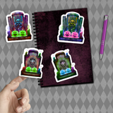 Halloween Stickers/ Neon Cemetery Headstones And Pumpkins Collection Laptop Decal, Planner, Journal Vinyl Sticker Pack