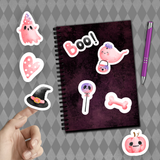 Halloween Stickers/ Pink Ghosts Trick Or Treat Collection B Laptop Decal, Planner, Journal Vinyl Sticker Pack