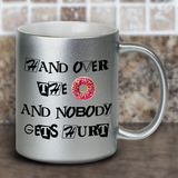 Donut Coffee Mug / Donut Lover Pearl Metallic Coffee Lover Mug / Hand Over The Donut And Nobody Gets Hurt Funny Ransom Note Gift Mug
