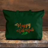 Happy Fall Y’all Autumn Tote Bag/ Fall Leaf Canvas Tote/ Metallic Orange And Green Rustic Fall Colors Book Bag