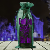 Disney Haunted Mansion Wine Gift Bag/ Foolish Mortal Purple Metallic Organza Wine Tote Bag