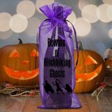 Disney Haunted Mansion Wine Gift Bag/ Beware Of Hitchhiking Ghosts Purple Metallic Organza Wine Tote Bag