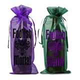 Disney Haunted Mansion Wine Gift Bag/ Foolish Mortal Purple Metallic Organza Wine Tote Bag