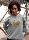 Hello Fall Autumn Sweatshirt/ Fall Leaves Sweatshirt/ Metallic Gold, Orange And Green Rustic Fall Colors Fleece Sweater