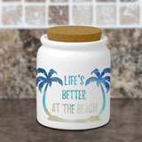 Beach Palm Trees Ceramic Jar/ Life’s Better At The Beach Creamer/ Sugar/ Spice Jar With Cork Lid Kitchen Gift
