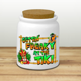 Tiki Bar Ceramic Jar/ Tropical Parrot Tiki God Beach Wood Gettin’ Freaky At The Tiki Creamer/ Sugar/ Spice Jar With Cork Lid Kitchen Gift